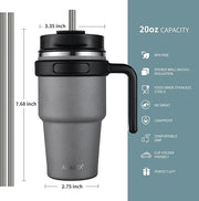 ALOUFEA 20 oz Insulated Coffee Mug Tumbler with Handle, Stainless Steel Travel Mug Tumbler with Lid and Straw, Double Wall Vacuum Leak Proof Ice Coffee Thermal Cup, Gray