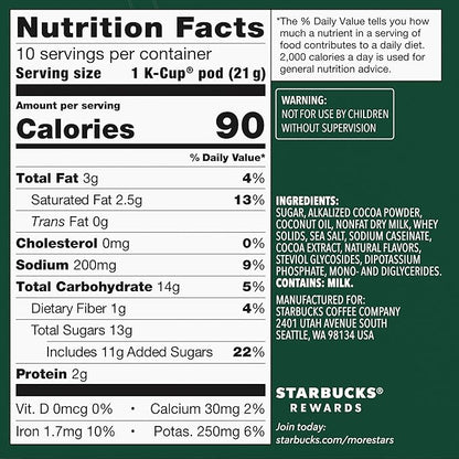 Starbucks Coffee K-Cup Pods, Naturally Flavored Hot Cocoa For Keurig Coffee Makers, 6 Boxes (60 Pods Total)