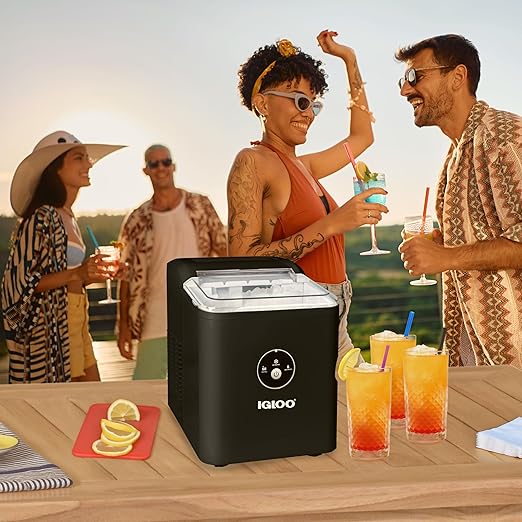 Igloo Countertop Nugget Ice Maker, Produces 30 Pounds Daily First Batch in 8 Minutes, 1.75-Capacity Removable Basket and 1.5-Quart Water Tank, Automatic Cleaning, Black