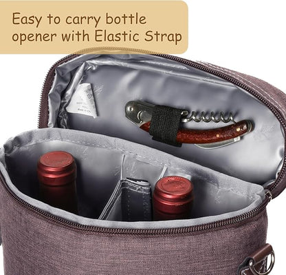 Tirrinia 2 Bottle Wine Gift Tote Carrier - Leakproof & Insulated Padded Versatile Wine Cooler Bag for Travel, BYOB Restaurant, Party, Dinner, Gift for Wine Lovers, Brown