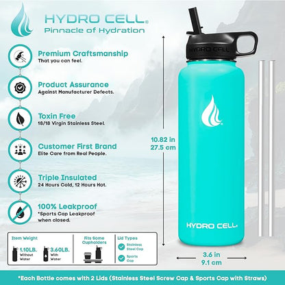 HYDRO CELL Stainless Steel Insulated Water Bottle with Straw - For Cold & Hot Drinks - Metal Vacuum Flask with Screw Cap and Modern Leakproof Sport Thermos for Adults (Teal 40oz)