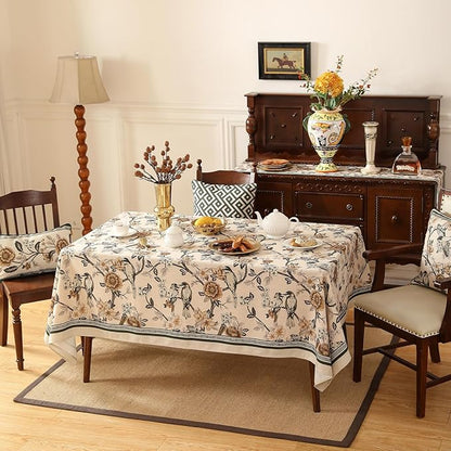 Designer Vintage Linen Extra Long Tablecloth Rectangle,Floral and Bird Pattern Elegant Table Cloth,Fall Wrinkle Resistant Decor Tablecloths for Dining Kitchen Christmas,63"*110"-Murad A