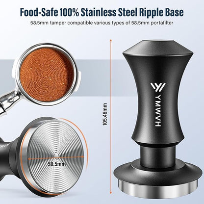 58.5mm Coffee Tamper, Spring-loaded Espresso Tamper with 20lbs/30lbs Replacement Springs - Anodized Aluminum Handle and 100% Stainless Steel Ripple Base