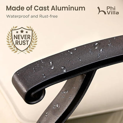 PHI VILLA Outdoor Swivel Bar Stools Set of 4, Cast Aluminum Patio Pub Height Bar Stool & Chairs with Seat Cushion