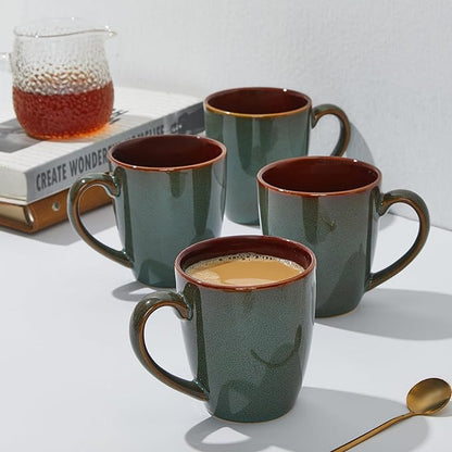 Coffee Mug 16 oz, Ceramic Coffee Mugs Set of 4, Reactive Glaze Mug for Latte/Tea/Cappuccino, Large Stackable Mug Set for Men, Women, Dad, Mom, Dishwasher & Microwave Safe, Brown Green