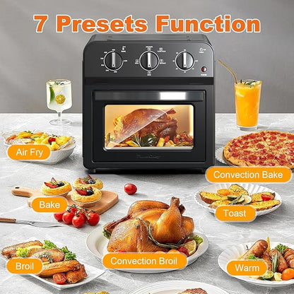 PlumChef 13 Quart 4 Slices Air Fryer Convection Toaster Oven, 1500W, Multifunction Oven forAir Fryer, Gril, Defrost, Bake, Time and Temperature Controls,Black
