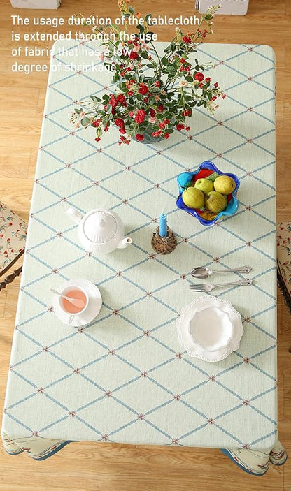 Designer Linen Floral Long Rectangle Tablecloth,Light Green Farmhouse Durable Table Cloth,Washable Decor Tablecloths for Dining Kitchen Thanksgiving Christmas,63"*94"-Floralsea B