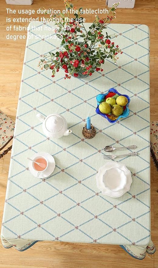 Designer Linen Floral Long Tablecloth Rectangle,Light Green Farmhouse Durable Table Cloth,Washable Decor Tablecloths for Dining Kitchen Thanksgiving Christmas,63"*102"-Floralsea B