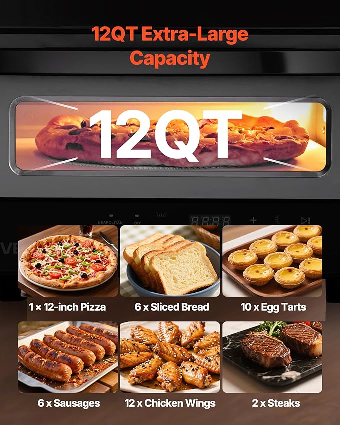 VEVOR Electric Pizza Oven, Smart Pizzas Maker Indoor with 5 Preset, 12-Inch Countertop Pizza Cooker w/Touch Srceen, 750℉ Max Temp, 2-Min Rapid Baking Oven Thin & Crispy, Neapolitan, Frozen, New York