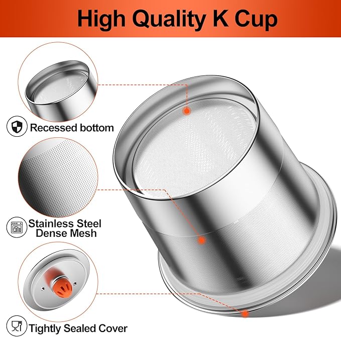 RETHONE Reusable K Cups and Coffee Pods, Stainless Steel K Cups Compatible with Keurig 2.0 and 1.0 Coffee Makers machine BPA-Free Refillable Coffee Filters (1)