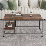 Load image into Gallery viewer, SENIG Brown Rectangle Wood and Metal Coffee Table with Storage Shelf for Small Living Rooms with Shelf