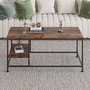 SENIG Brown Rectangle Wood and Metal Coffee Table with Storage Shelf for Small Living Rooms with Shelf