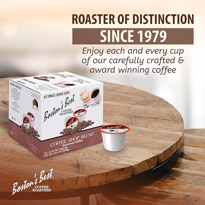 Boston’s Best - Coffee Shop Blend, Hearty Medium Roast, Delicious Gourmet Coffee Compatible with Keurig CoffeeMaker, 1 Count (42 Single Serve Medium Roast Cups)