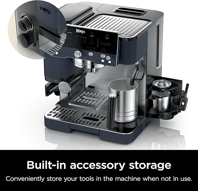 Ninja Luxe Café Premier Series, Espresso Machine, Drip Coffee Maker & Rapid Cold Brew, Integrated Grinder, Assisted Tamper, Hands-Free Frother, for Cappuccinos & Lattes, Cyberspace, ES601CY