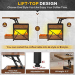 Load image into Gallery viewer, Itaar 40" Lift Top Coffee Table, 4 in 1 Coffee Tables with Storage for Living Room, Small Farmhouse Coffee Table with 2 Drawers &amp; LED Light for Dining Reception Room, Rustic Brown