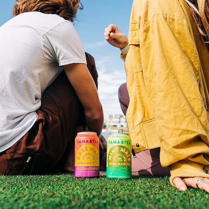 Sparkling Yerba Mate Variety Pack by Tama Tea - Unsweetened Natural Energy Drink with Real Fruit & Herbs - Healthy Caffeine Drink Alternative - 120mg of Caffeine, 10 Calories - 12oz Pack of 12