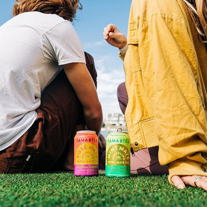Sparkling Yerba Mate Variety Pack by Tama Tea - Unsweetened Natural Energy Drink with Real Fruit & Herbs - Healthy Caffeine Drink Alternative - 120mg of Caffeine, 10 Calories - 12oz Pack of 12