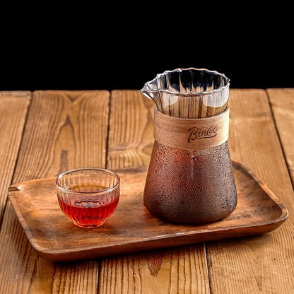 Small Glass Coffee Server Set of 2 - Manual Pour Over Coffee Maker 16oz, Borosilicate Glass Coffee Carafe with Heat-Resistant Wood Ring,2 Pack