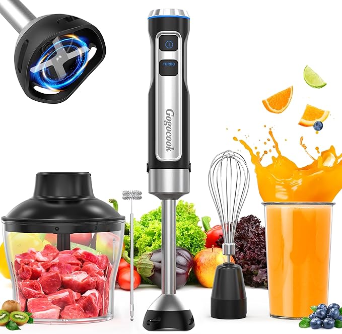 Immersion Blender 5 in 1 Hand Blender, Electric Blenders Max 1000W Heavy Duty Motor, 21 Speed & Turbo Mode Handheld Blender, Milk Frother, Egg Whisk, 800ml Beaker, 600ml Chopper Stainless Steel Blades