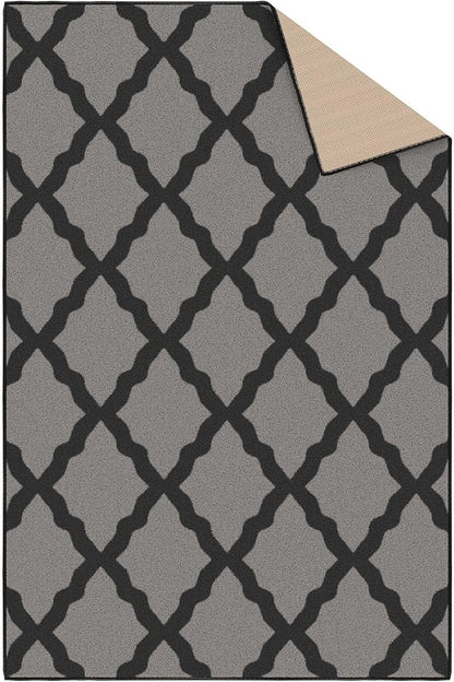 Ottomanson 3'3" x 5' Rugs for Living Room Trellis Area Rug for Bedroom - Non Slip Durable Large Floor Carpet for High Traffic Areas - Indoor Rug for Dining Room Kitchen Kids Playroom, Dark Gray