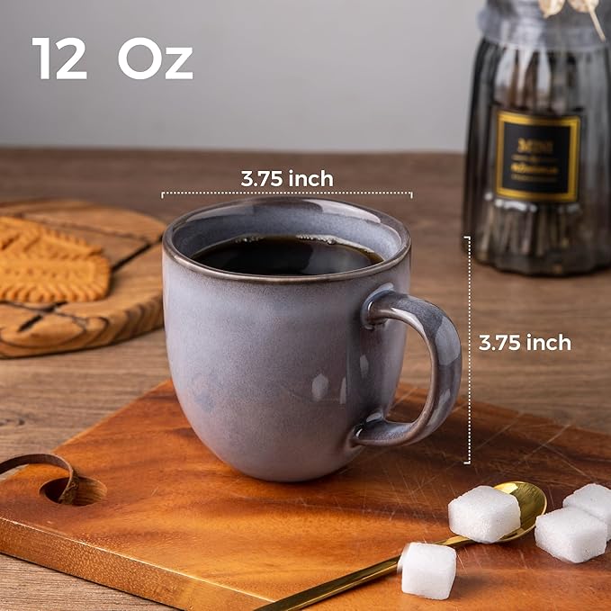 AmorArc 12oz Coffee Mugs, Ceramic Coffee Mugs set of 6 for Man, Woman, Dad, Mom, Modern Coffee Mugs with handle for Latte/Cappuccino/Milk/Cocoa. Dishwasher&Microwave Safe, Gray-Reactive Glaze