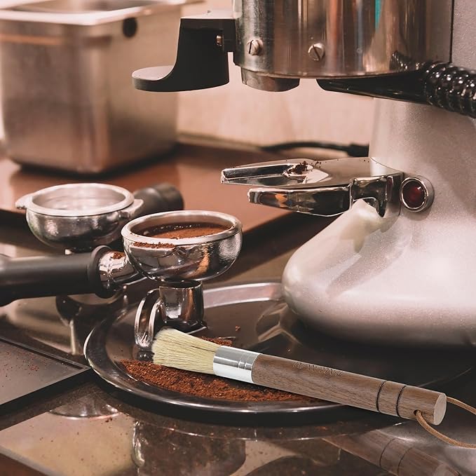 Takavu Coffee Grinder Cleaning Brush, Barista Brush with Stiff White Boar Bristle, Espresso Machine Cleaner Tool, Brista Dusting Accessories Used on Group Heads Shower Screen Portafilter Scoop Tamper