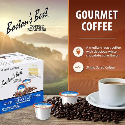 Boston’s Best - White Chocolate Cake Flavored Delicious Gourmet Coffee Compatible with Keurig Coffee Maker, 1 Count (42 Single Serve Medium Roast Cups)