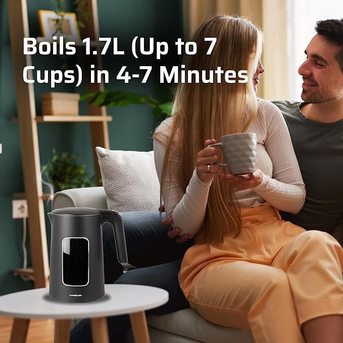 Epsilon LCD Electric Kettle 1100W - 1.7L Hot Water Tea Kettle with Digital Display, Temperature Control, Fast Boil, BPA-Free Electric Teapot with Auto Shut-Off & Boil Dry Protection