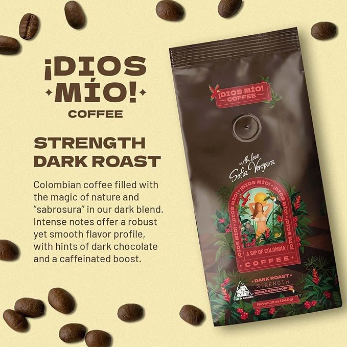 Dios Mio Coffee by Sofia Vergara, Dark Roast, Whole Bean Premium Colombian Coffee, 12 Ounce Bag