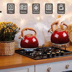 Load image into Gallery viewer, GGC Tea Kettle for Stove Top, 3.1QT/3L Whistling Tea Kettles for Boiling Water Coffee or Milk, Gradient Red Pot with Wood Parttern Handle, Stainless Steel Kettle Pot for Home and Kitchen