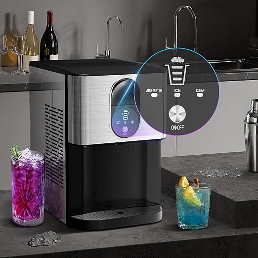 Kismile Countertop Nugget Ice Maker, Pebble Ice Maker with Self-Cleaning, 50lbs/24H, Soft Chewable Pellet Ice, One-Click Operation, for Home & Kitchen (Silver)