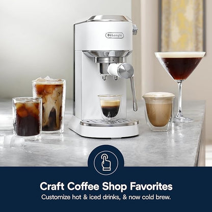 De'Longhi Dedica Duo Compact Espresso Machine - Cold Brew Coffee Maker with Milk Frother Wand- for Espresso, Hot & Iced Coffee, Cappuccinos, Lattes & Home Barista Brewing, Vanilla