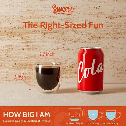 Sweese 5oz Double Wall Glass Espresso Cups Set of 4, Clear Glass Espresso Shot Cups Perfect for Cappuccino, Latte, Tea