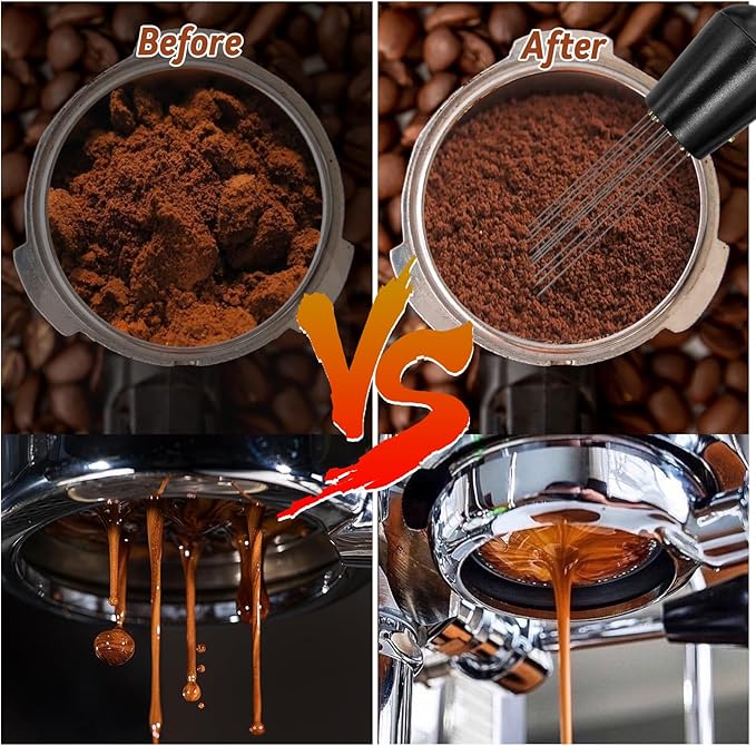 Coffee Espresso Tamper 51mm with WDT Tool Calibrated Spring Loaded, Coffee Tamper with Silicone Tamper Mat,Black Espresso Distribution Tool,Stainless Steel Base Tamper for Espresso Coffee Machine