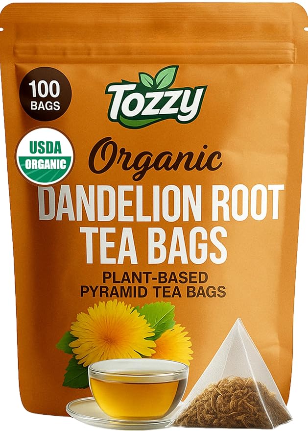 Tozzy Organic Dandelion Root Tea - 100 Count | Pyramid Tea Bags (Plant-Based & Eco-conscious) | Pure Ingredients