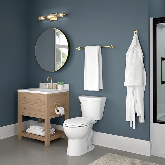 Franklin Brass Kildare 3-Piece Bathroom Set Satin Gold 18" + 6" Towel Rack, Toilet Paper Holder/Hand Towel Holder, Hook | 3-Piece Bath Hardware Accessories Set KLD63-SG