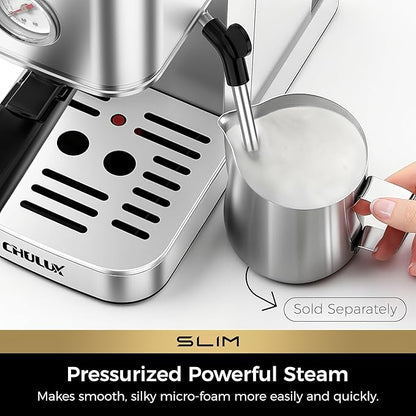CHULUX Slim Espresso Machine with Milk Frother Steam Wand, 20 Bar Professional Italian Pump Espresso Coffee Machine for Home Cappuccino & Latte Maker, Silver