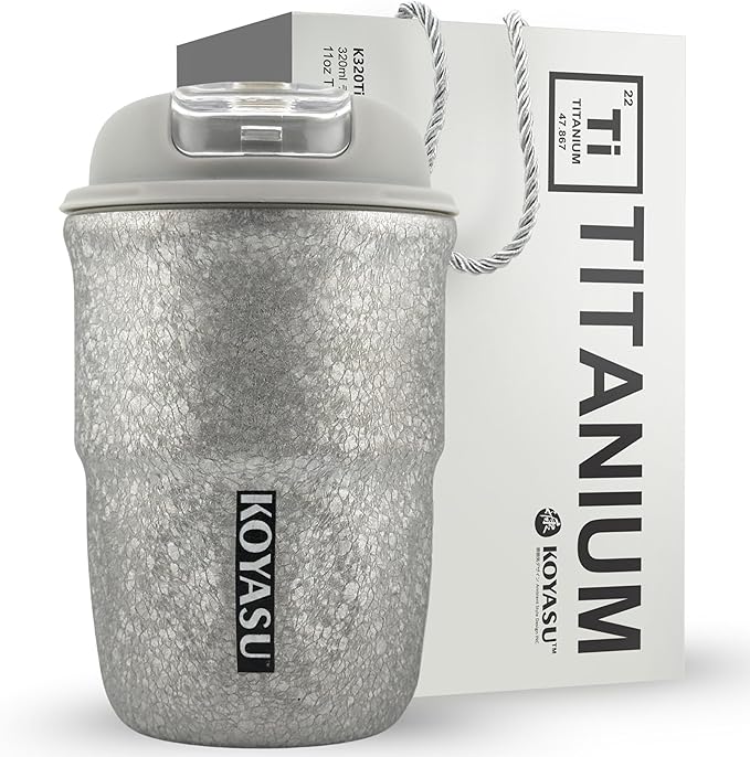 12 oz Titanium Liner Travel Mug with Lid, Double-Wall Vacuum Insulation, Wide Mouth, Leak-Proof, Chemical-Free & Healthy, men and women hot & cold drinks, for Indoor & Outdoor Use (Gray)