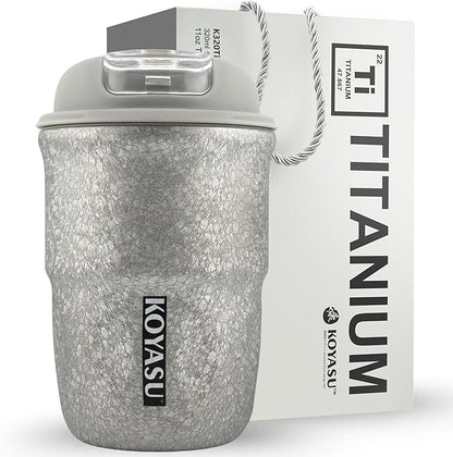 12 oz Titanium Liner Travel Mug with Lid, Double-Wall Vacuum Insulation, Wide Mouth, Leak-Proof, Chemical-Free & Healthy, men and women hot & cold drinks, for Indoor & Outdoor Use (Gray)