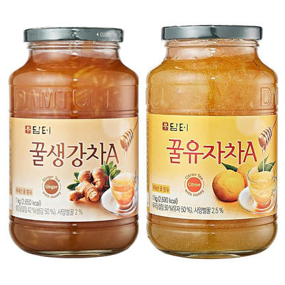 Damtuh Honey Citron Tea & Honey Ginger Tea Bundle Pack 1000g - 2.20lb x 2 Bottle