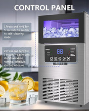 Commercial Ice Maker Machine 120LBS/Day, Undercounter Ice Makers 40Lbs Storage Bin and 45 Ice Trays, Outdoor Ice Maker Brushed Metal with Water Line, Ice Scoop, for Home, Bar, Party