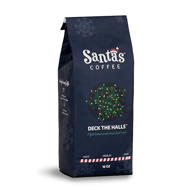 Santa's Coffee Deck the Halls, Dark Roast - Whole Bean, 16oz Bag, Holiday Seasonal Blend – Christmas Gift for Coffee Lovers
