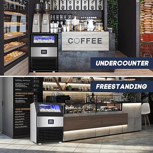300LBS/24H Commercial Ice Maker Machine with 75LBS Storage Bin, Stainless Steel Undercounter/Freestanding Ice Maker Machine for Home Bar Outdoor, 108PCS Ice Cubes Ice Machine