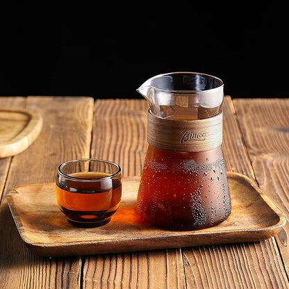16 oz Glass Coffee Carafe with Wood Heat-Resistant Layer, Pour Over Coffee Carafe and Tea Steeper Coffee Decanter Coffee Server, 1 Pcs Included,(Smoky Gray)