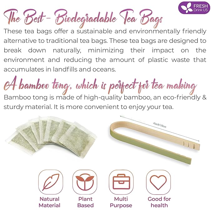 FreshDrinkUS, Premium 35 Ginger Tulsi Tea Bags, 100% Natural, Hand-made Blend of Ginger and Tulsi Holy Basil Leaves, Eco-conscious Tea Bags. Herbal Tea. No Sugar, No Caffeine, Vegan.