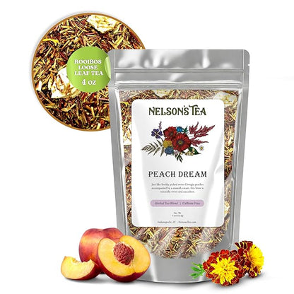 Nelson's Tea - Peach Dream - Caffeine Free, Rooibos Loose Leaf Tea - Green rooibos, orange peel, dried peaches, and marigold petals - 4 oz.