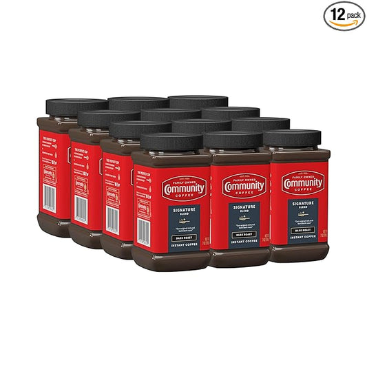 Community Coffee Signature Blend Instant Coffee, 84 Ounces, Dark Roast 7 Ounce Jar (Pack of 12)