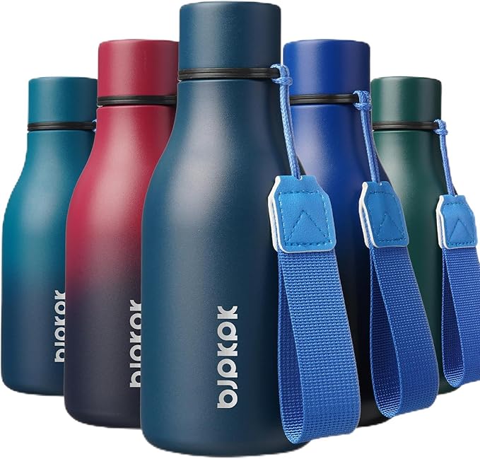 BJPKPK Insulated Water Bottles, 12oz Stainless Steel Metal Water Bottle with Strap, BPA Free Leak Proof Jugs, Mugs, Flasks, Reusable Thermal Flasks for Sports & Travel, Navy Blue