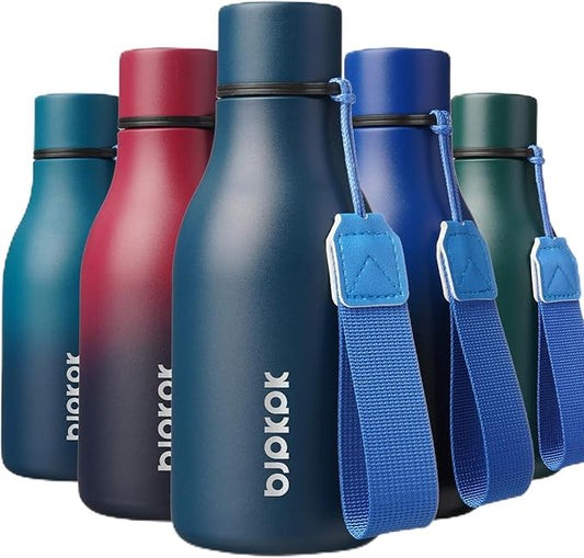 BJPKPK Insulated Water Bottles, 12oz Stainless Steel Metal Water Bottle with Strap, BPA Free Leak Proof Jugs, Mugs, Flasks, Reusable Thermal Flasks for Sports & Travel, Navy Blue