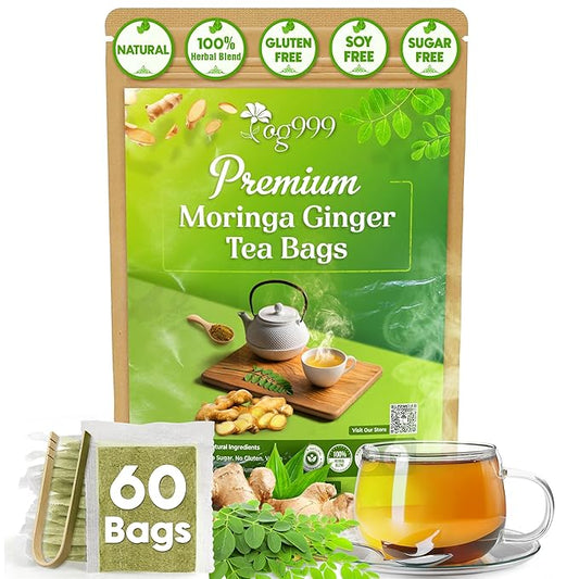 TOG999, Permium Moringa Ginger Herbal Tea – 60 Tea Bags – Caffeine-Free, Smooth & Warming Blend – Pure Ingredients, Sustainably Sourced. No Sugar. No Gluten. Vegan.